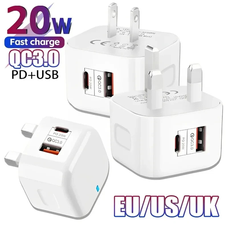 AuraPower Nano 20W Fast Charger – USB-C & USB-A Dual Port