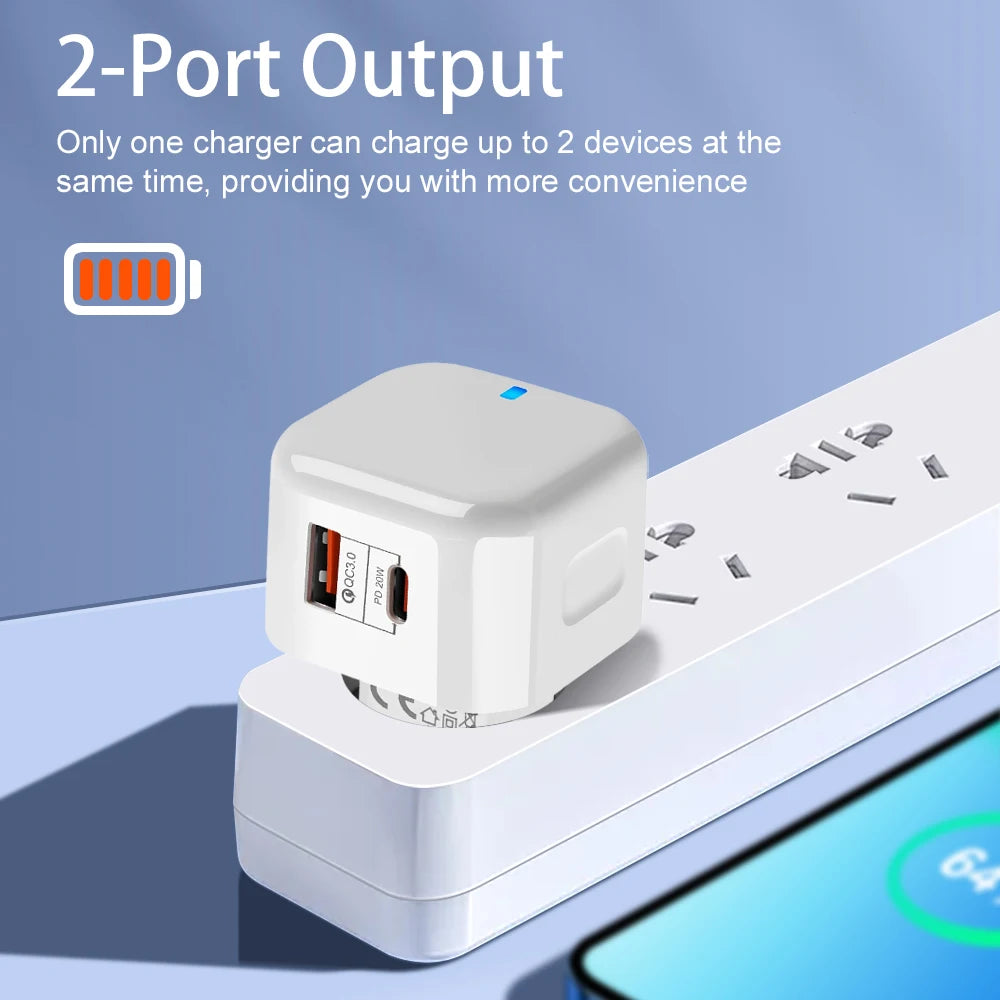 AuraPower Nano 20W Fast Charger – USB-C & USB-A Dual Port