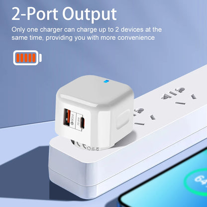 AuraPower Nano 20W Fast Charger – USB-C & USB-A Dual Port