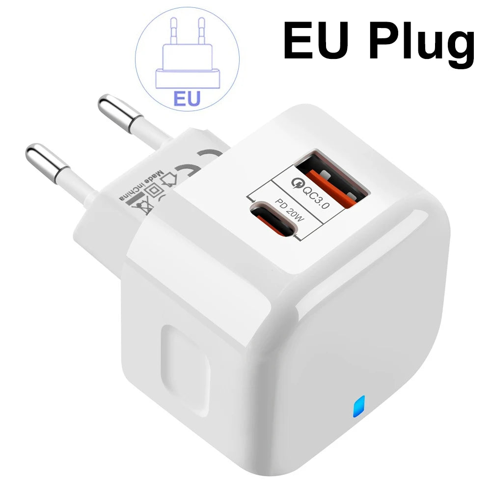 AuraPower Nano 20W Fast Charger – USB-C & USB-A Dual Port